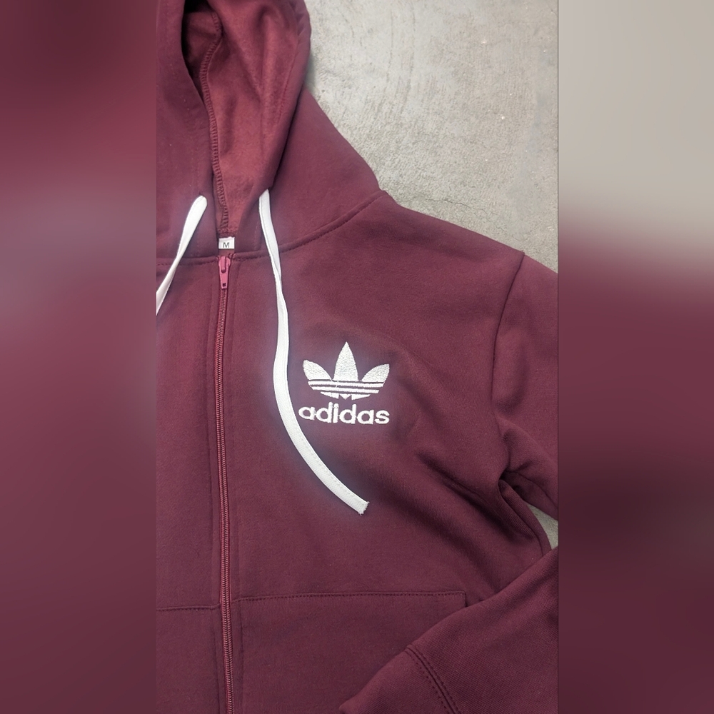 Adidas Maroon Hoodie with White Logo, Medium
